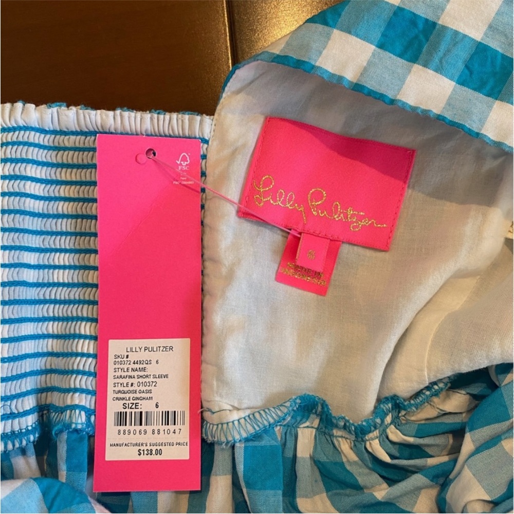 NWT Lilly Pulitzer Sarafina Gingham Babydoll Top - Picture 6 of 8